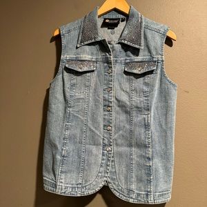 Christine Alexander Embellished Button Down Denim Jean Vest Size Medium